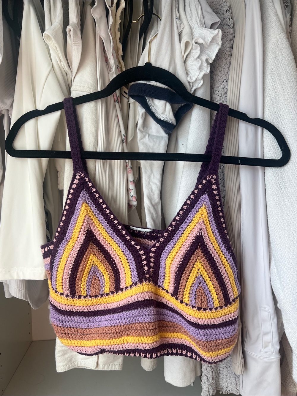 Urban Outfitters Crochet Knit Crop Top in Purple, Yellow, Brown, Lavender